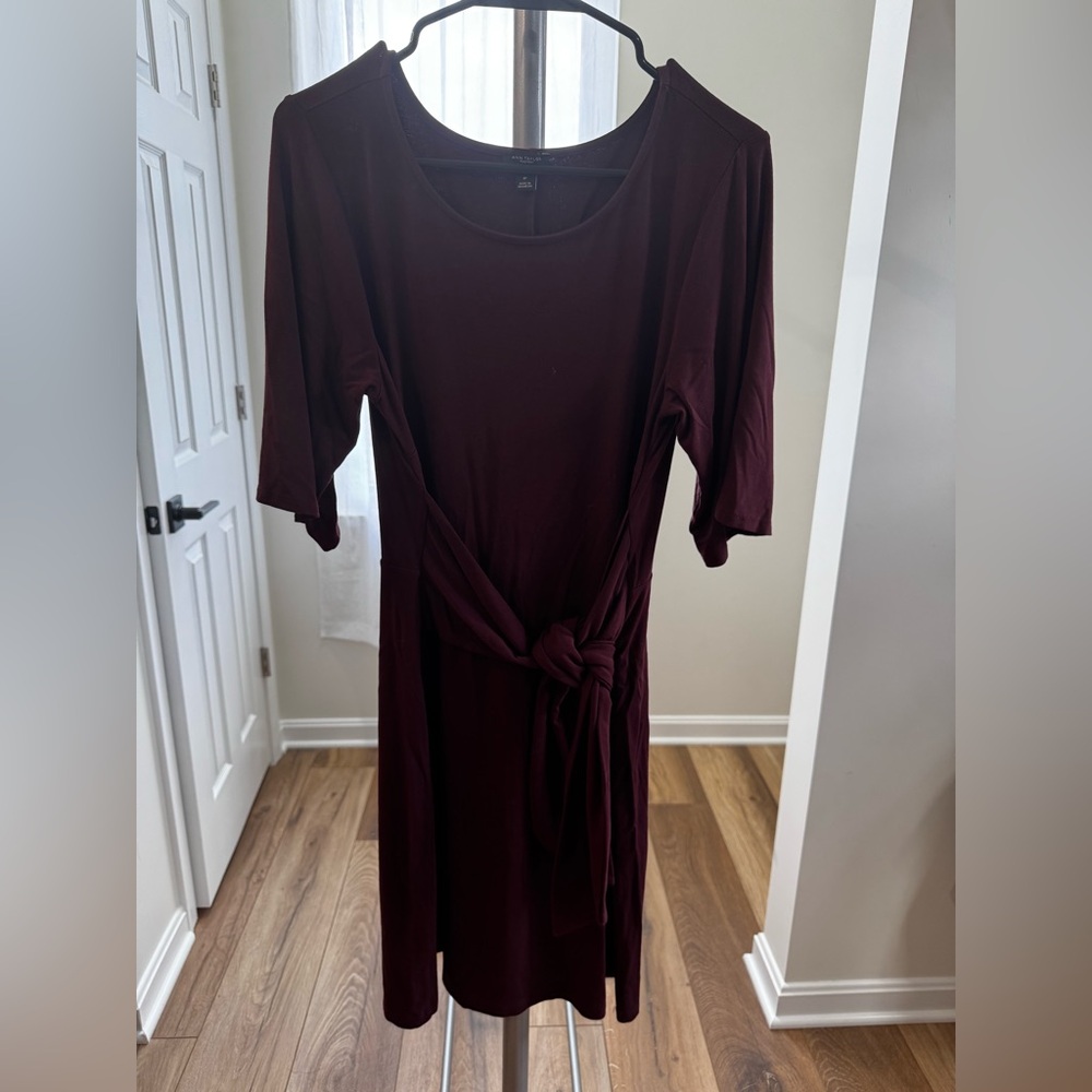 Ann Taylor Loft Faux Wrap Midi Dress Wine Burgundy